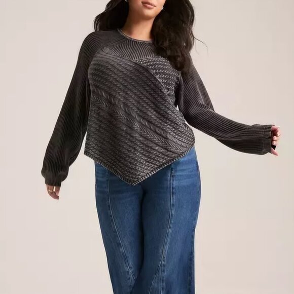 Torrid Festi 1 1X 14-16 Washed Black Phantom Crop Crew Neck Sweater Cable Knit - Picture 5 of 8